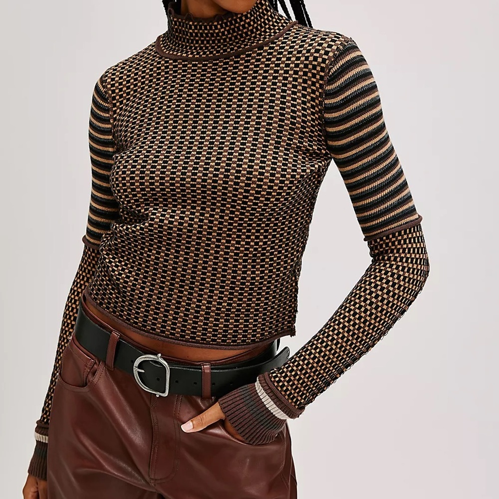 We The Free Black and Brown Turtleneck Sweater